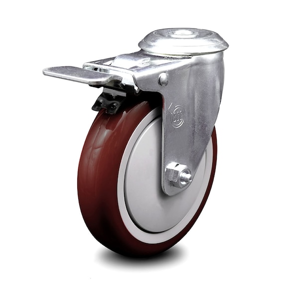 5 Inch Maroon Polyurethane Wheel Bolt Hole Caster with Total Lock Brake SCC
